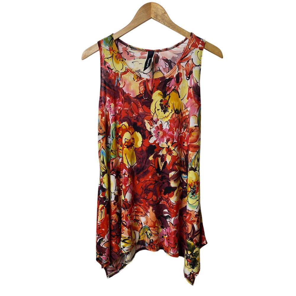 Curvesque Women’s Orange and Yellow Floral Sleeveless Tunic Size Medium